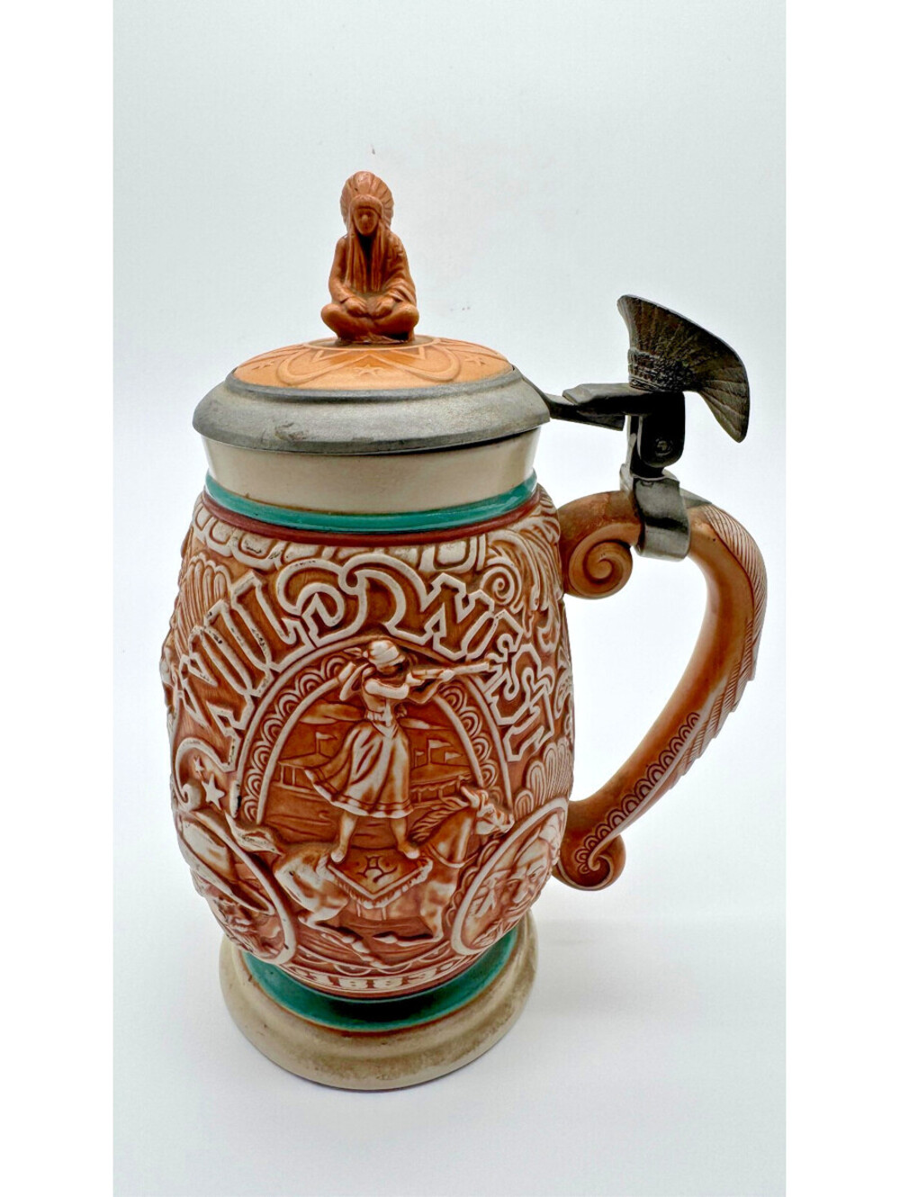 1993 Avon Tribute to the Wild West Indian Beer Stein Lidded Brazil #71220